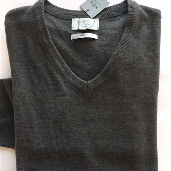 New Marks & Spencer Collection Men’s V Neck Sweater Mid Grey Medium - Picture 7 of 8